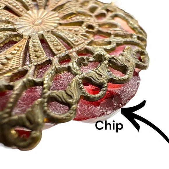 Vintage Art Deco Czech(?) Red Art Glass & Crystal Brass Necklace - Picture 12 of 12